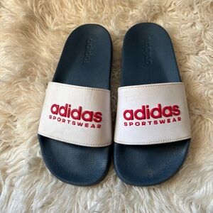 Adidas Navy and Cream Slides with Red Logo